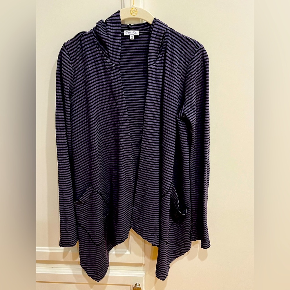Splendid Striped Waffle Knit hooded Cardigan - Size XS  purple and black